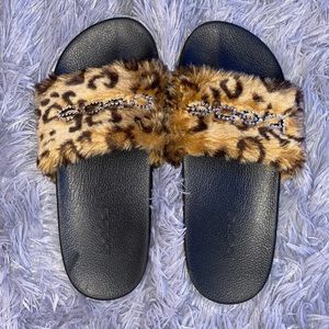 Bebe Faux Fur Furiosa Slide Sandals Size 9